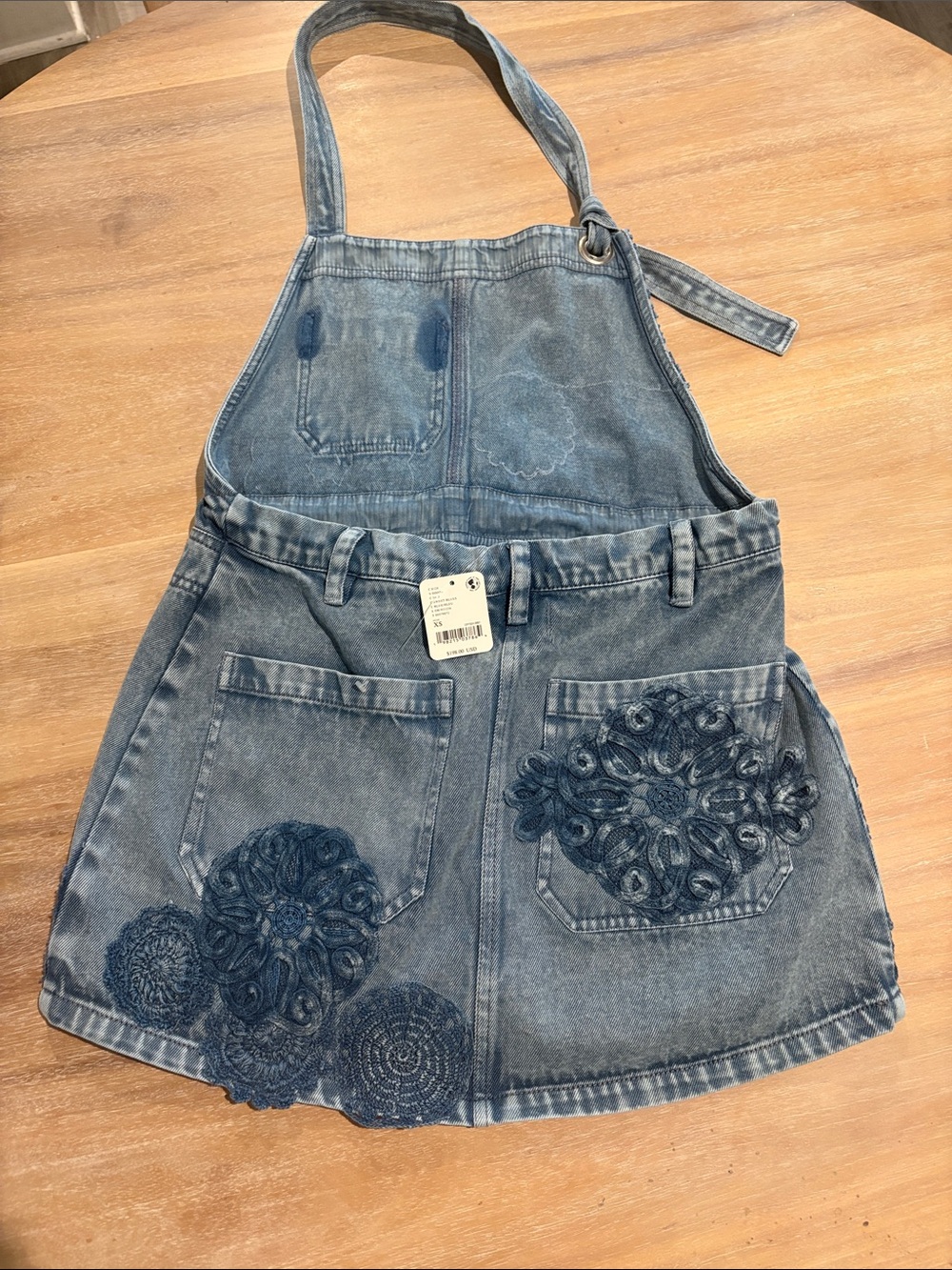 Blue Denim Overall Skort with Crochet Appliqué - Picture 3 of 3